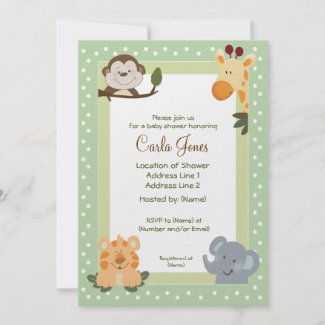 Jungle Safari Green 5x7 Baby Shower Invitations