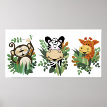 JUNGLE SAFARI MONKEY, ZEBRA & GIRAFFE ART PRINT