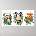 JUNGLE SAFARI MONKEY, ZEBRA & GIRAFFE ART posters