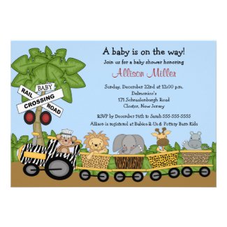 Jungle Safari Train Neutral Baby Shower Invitation