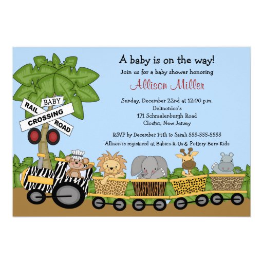 Jungle Safari Train Neutral Baby Shower Invitation (front side)