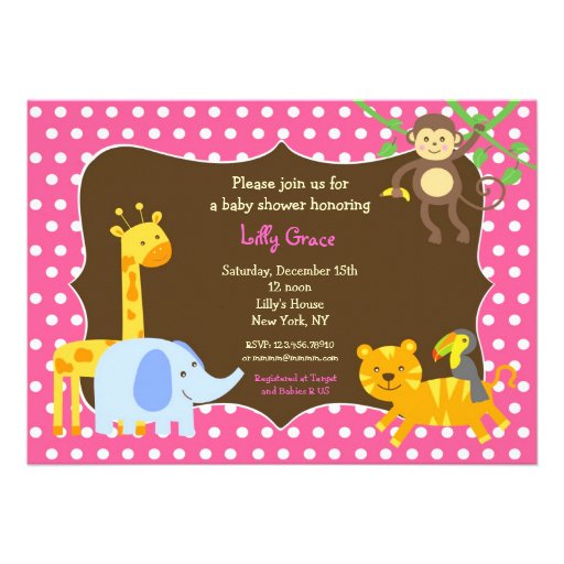 Jungle Safari Zoo Baby Shower Invitations Girl