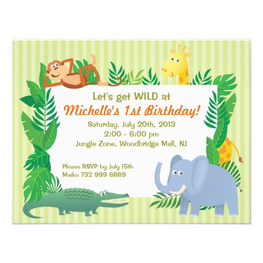 Jungle SAFARI Zoo themed Birthday Invitation Card