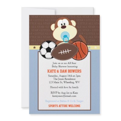 Sport Baby Shower Invitations on Jungle Sports Monkey Baby Shower Invitation By Littlebeesgraphics