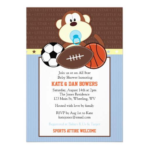 Jungle Sports Monkey Baby Shower Invitation