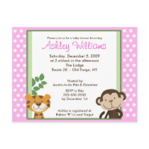 JUNGLE TALES PINK Baby Shower Postcard Invitation