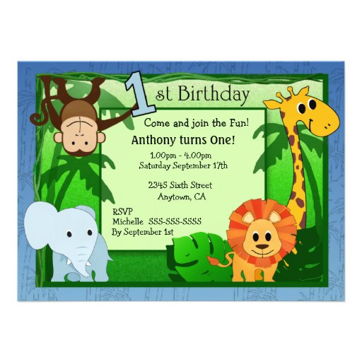 Jungle Theme 1st Birthday Invitation
