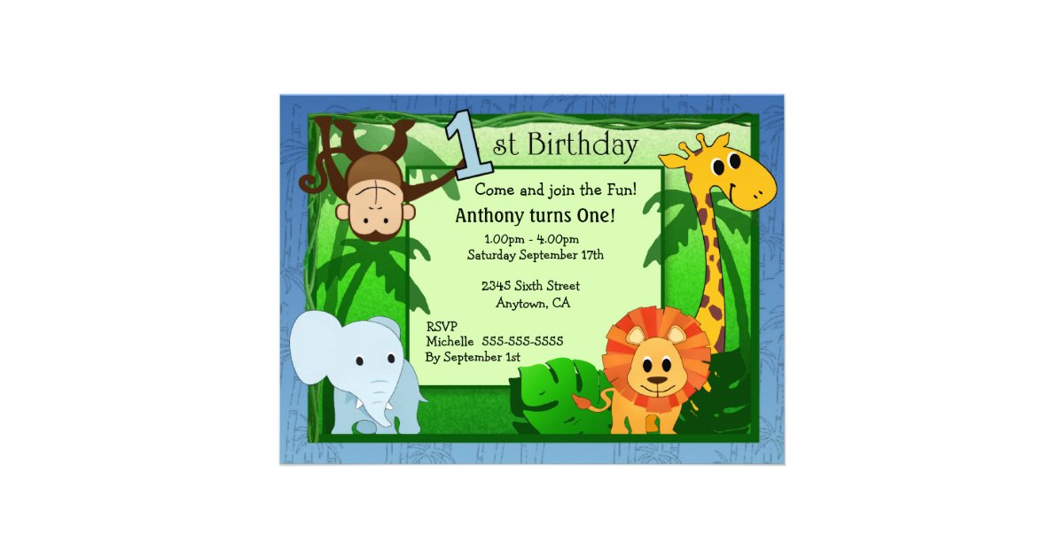 Jungle Theme 1st Birthday Invitation