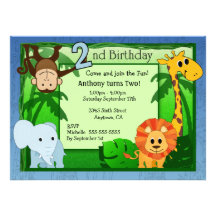 Jungle Theme 2nd Birthday Personalized Announcement