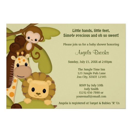 Jungle Time Animals Baby Shower Invitation JTN-L