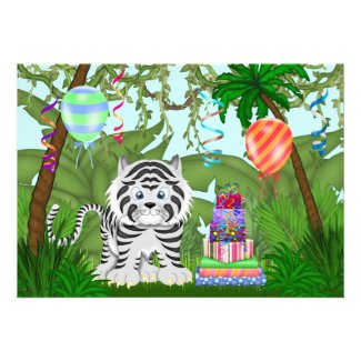 Jungle White Tiger Birthday Party Invitation