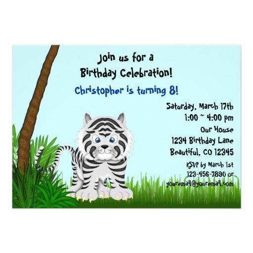 Jungle White Tiger Birthday Party Invitation