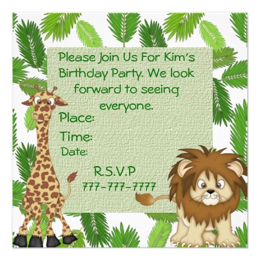 Jungle ZOO Chld's Birthday Pa invitations NEUTRAL