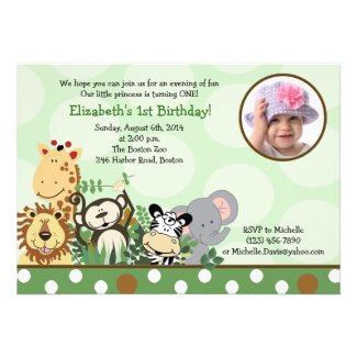 Jungle Zoo Party Birthday Invitation with Photo