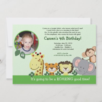 Jungle Zoo Party Green Animal Photo Birthday Card Perso