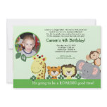 Jungle Zoo Party Green Animal Photo Birthday Card Personalized Invitation