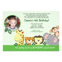 Jungle Zoo Party Green Animal Photo Birthday Card Personalized Invitation
