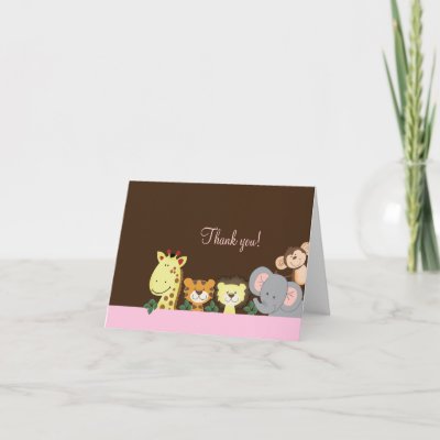 Jungle Zoo Party (Pink) Folded Thank you notes Greeting Cards