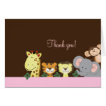 Jungle Zoo Party (Pink) Folded Thank you notes Greeting Cards