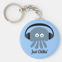 Just Chillin' Blue Jellyfish With Headphones Key Chains