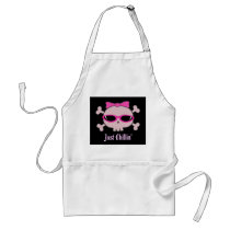 Just Chillin' Pink Cartoon Skull With Sunglasses Aprons