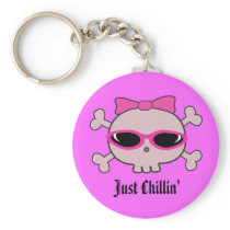 Just Chillin' Pink Cartoon Skull With Sunglasses Key Chains