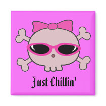 Just Chillin' Pink Cartoon Skull With Sunglasses Magnet