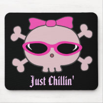 Just Chillin' Pink Cartoon Skull With Sunglasses Mouse Pad