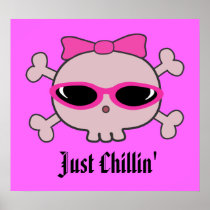 Just Chillin' Pink Cartoon Skull With Sunglasses Posters
