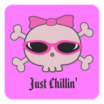 Just Chillin' Pink Cartoon Skull With Sunglasses Sticker