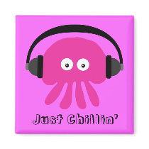 Just Chillin' Pink Jellyfish With Headphones Fridge Magnets