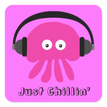 Just Chillin' Pink Jellyfish With Headphones Square Stickers
