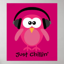 Just Chillin' Pink Owl With Headphones Print