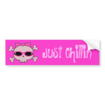 Just Chillin' Pink Skull With Sunglasses Bumper Sticker