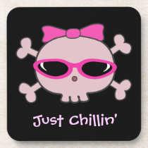 Just Chillin' Pink Skull with Sunglasses Drink Coasters