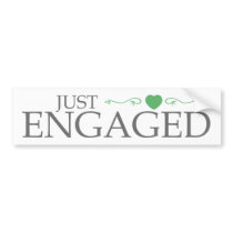 Just Engaged (Green Heart Scroll) bumper stickers by LushLaundry Just Engaged (Green Heart Scroll) bumper stickers