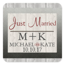 Just Married barn wood  labels Sticker