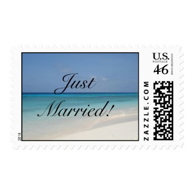 Just Married Beach Wedding Stamp
