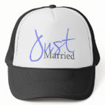 Just Married (Blue Script) hats