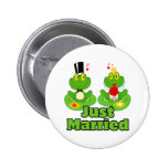 just married bride and groom froggy frogs pins
