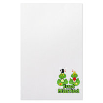 just married bride and groom froggy frogs stationery