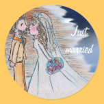 Just married , bride and groom sticker
