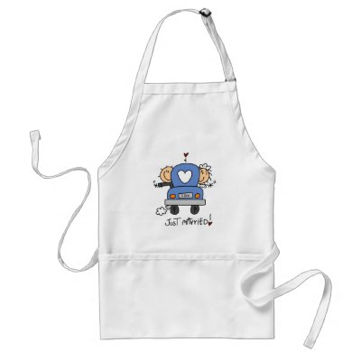Just Married Bride and Groom T-shirts and Gifts Aprons