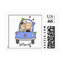 Just Married Bride and Groom T-shirts and Gifts Stamps