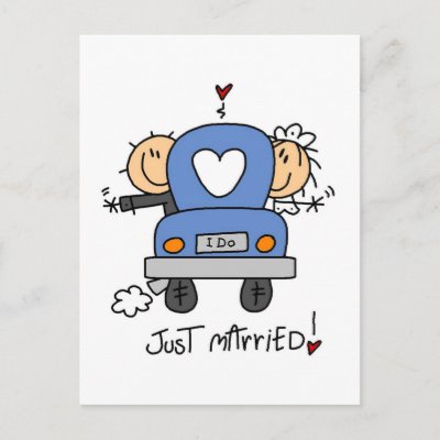 Just Married Bride and Groom T-shirts and Gifts postcards