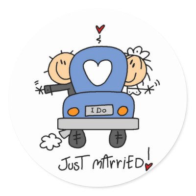 Just Married Bride and Groom T-shirts and Gifts Round Stickers
