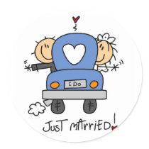 Just Married Bride and Groom T-shirts and Gifts stickers by stick_figures Just Married Bride and Groom T-shirts and Gifts stickers
