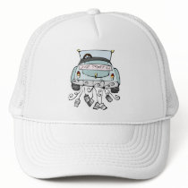 Just married car dragging cans trucker hat