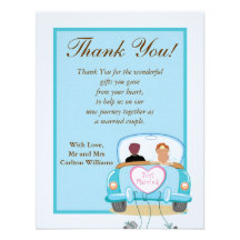 Just Married Car Wedding Flat Thank You Card