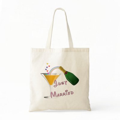Just Married Champagne Wedding Toast Tote Bags